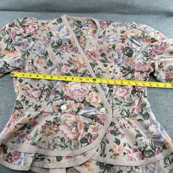 LORAC ORIGINAL - Vintage Floral Peplum Puff Sleeve Blazer Size 16 1/2  A44 - Picture 8 of 11